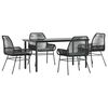 vidaXL Conjunto de jantar jardim 5 pe&ccedil;as almofadas vidro vime PE preto