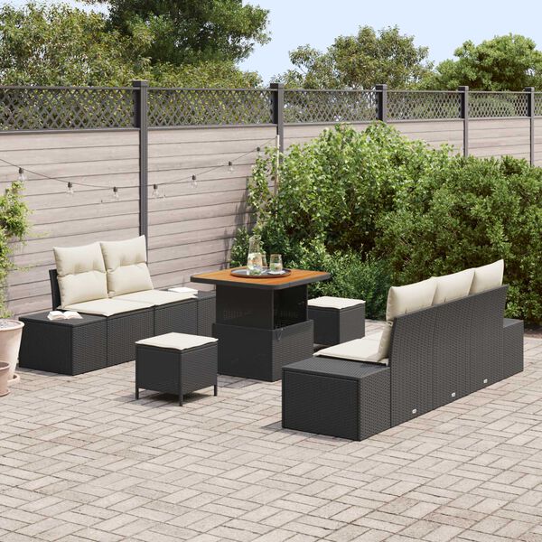 vidaXL Conjunto de Sof&aacute; de Jardim com almofada 8 pcs Preto e Creme