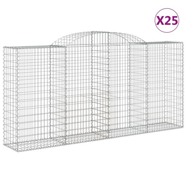 vidaXL Cestos gabi&atilde;o arqueados 25 pcs 300x50x140/160 ferro galvanizado