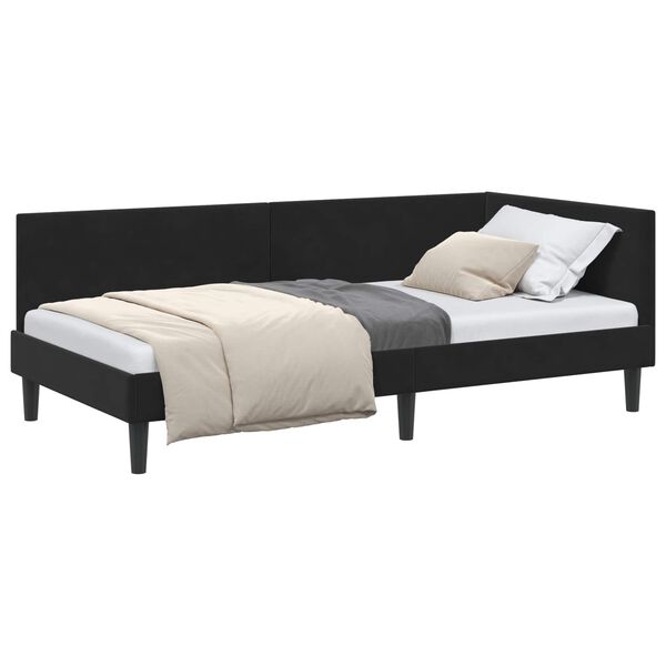 vidaXL Estrutura de Cama de Canto com cabeceira Preto 90 cm x 200 cm
