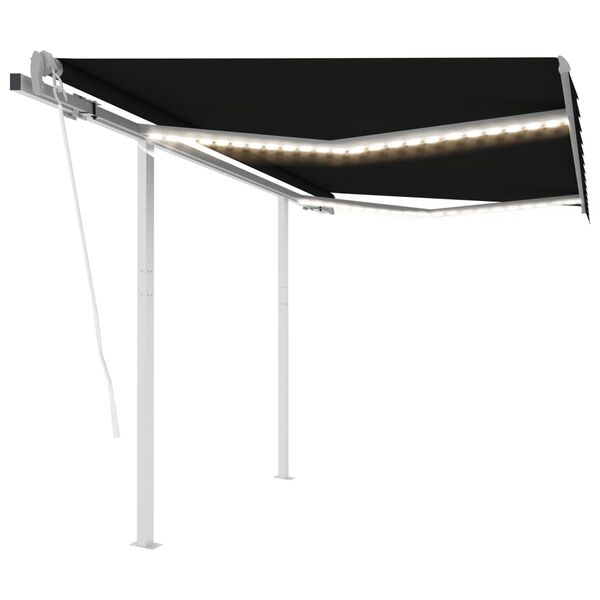 vidaXL Toldo autom&aacute;tico c/ LED e sensor de vento 3x2,5 m antracite