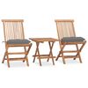 vidaXL 3 pcs conj. jantar dobr&aacute;vel exterior c/ almofad&atilde;o teca maci&ccedil;a