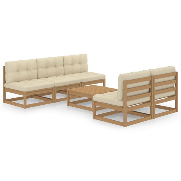 vidaXL 6 pcs conjunto lounge de jardim com almofad&otilde;es pinho maci&ccedil;o