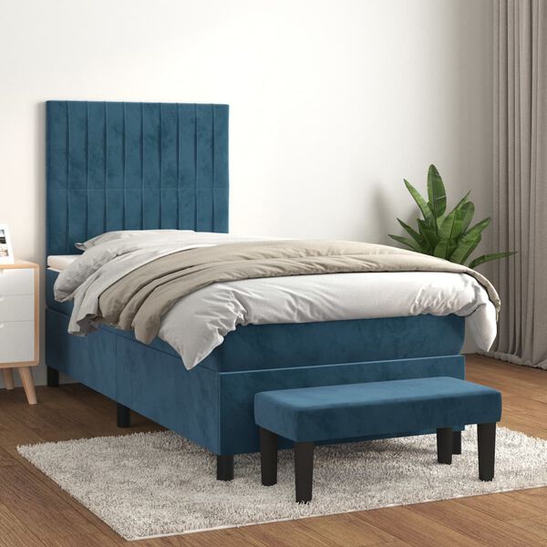 vidaXL Cama com molas/colch&atilde;o 80x200 cm veludo azul-escuro