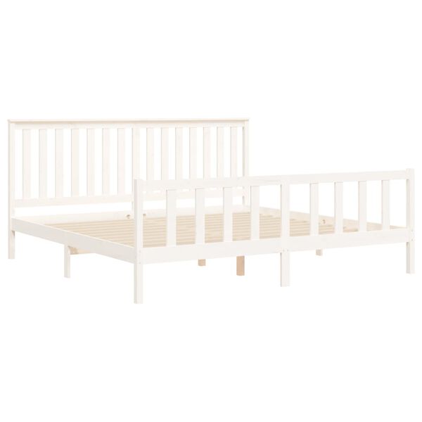 vidaXL Estrutura de cama c/ cabeceira 180x200 cm pinho maci&ccedil;o branco