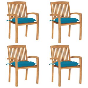 vidaXL Cadeiras de jardim empih&aacute;veis c/ almofad&otilde;es 4 pcs teca maci&ccedil;a