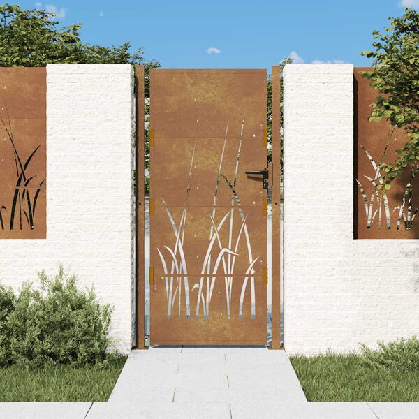 vidaXL Portão de jardim 100x200 cm em aço corten com design de grama