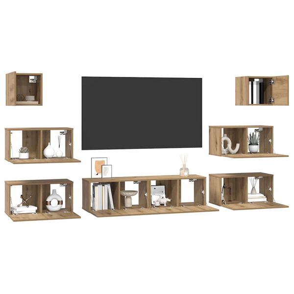 vidaXL Conjunto de m&oacute;vel de TV 8 pcs Carvalho Artesanal