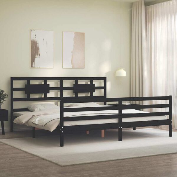 vidaXL Estrutura de cama com cabeceira 200x200 cm madeira maci&ccedil;a preto