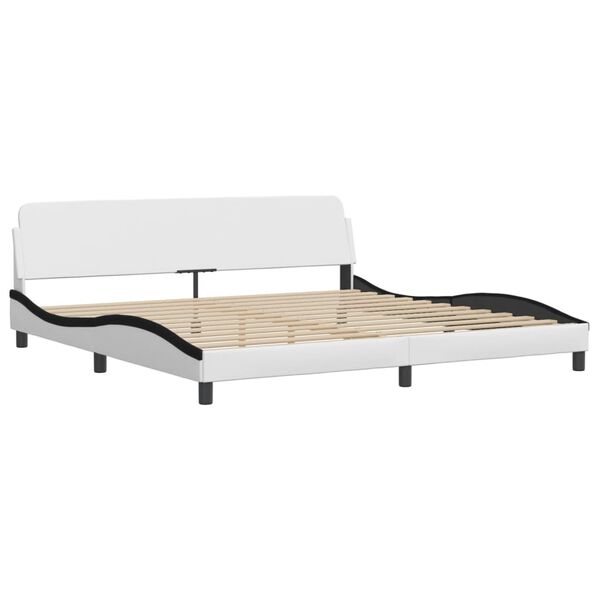 vidaXL Cama com colch&atilde;o Hvar 200x200 cm couro artificial preto e branco