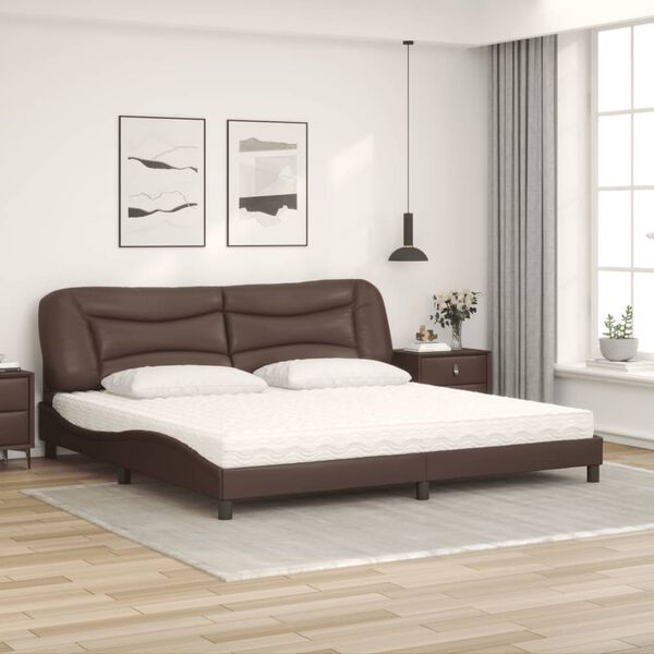 vidaXL Cama com colch&atilde;o Hvar 200x200 cm couro artificial castanho