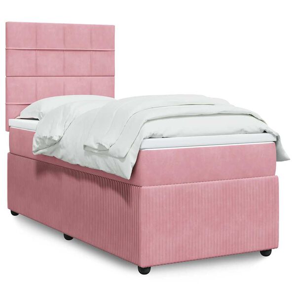 vidaXL Cama com molas/colch&atilde;o 90x200 cm veludo rosa