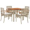vidaXL 5 pcs conjunto de jantar p/ jardim com almofad&otilde;es vime PE bege