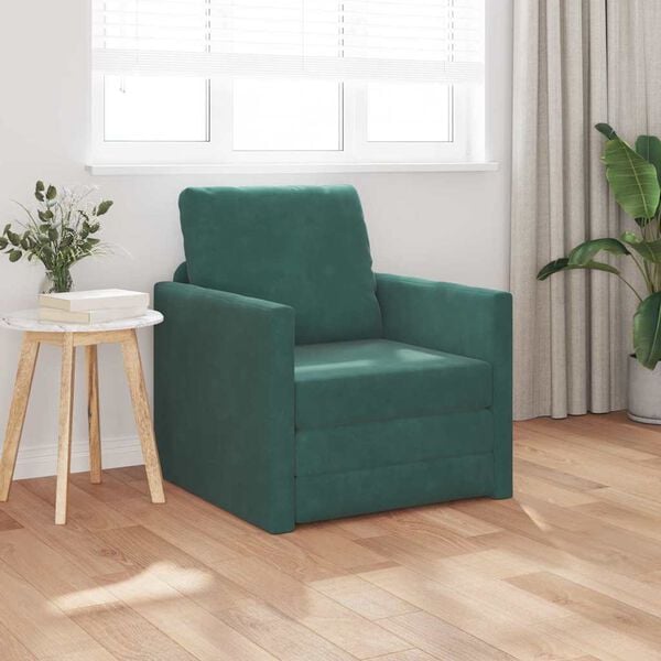 vidaXL Sof&aacute;-Cama 60cm Verde Escuro Veludo