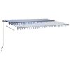 vidaXL Toldo automático LED e sensor de vento 500x300 cm azul e branco