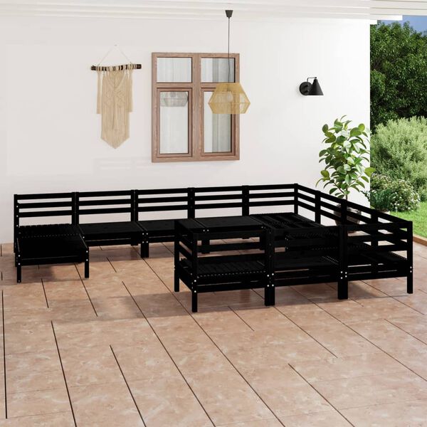 vidaXL 11 pcs conjunto lounge de jardim pinho maci&ccedil;o preto
