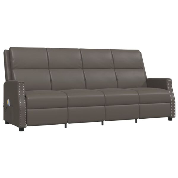 vidaXL Poltrona massagens 4 lug. reclin&aacute;vel couro artificial cinza