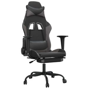 vidaXL Cadeira gaming c/ apoio p&eacute;s couro artificial preto e cinza