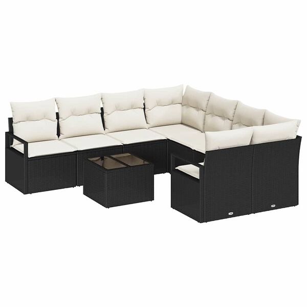 vidaXL Conjunto de Sofás com almofada 9 pcs Preto e Creme vime PE