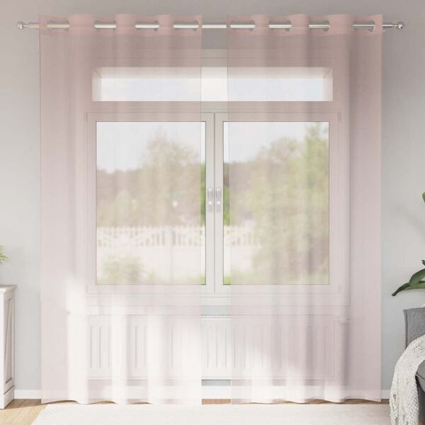 vidaXL Cortinas de voile com ilhós 2 pcs rosa-claro 140x225 cm