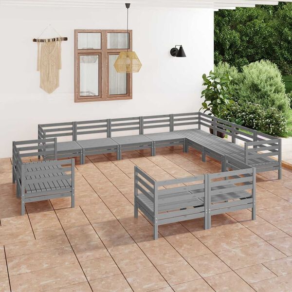 vidaXL 12 pcs conjunto lounge de jardim pinho maci&ccedil;o cinzento