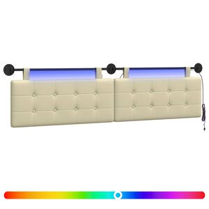 vidaXL Cabeceira suspensa Com luz LED Creme Couro Sint&eacute;tico