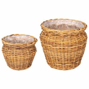 vidaXL Cesta de Plantador GENDT 2 unid. Marrom Natural Rattan Kubu