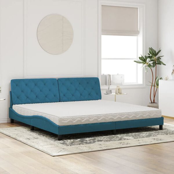 vidaXL Cama com colch&atilde;o 200x200 cm veludo azul