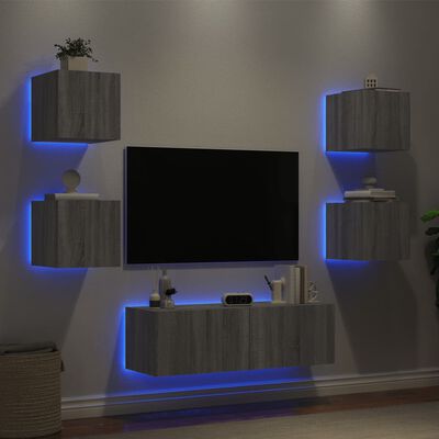 vidaXL 5 pcs móveis de parede para TV com luzes LED cinzento sonoma