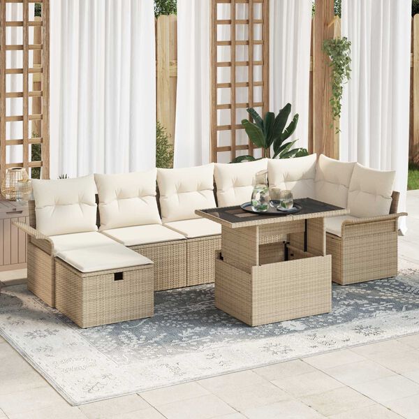 vidaXL Conjunto de Sof&aacute; de Jardim 8 pcs Bege Rattan Sint&eacute;tico