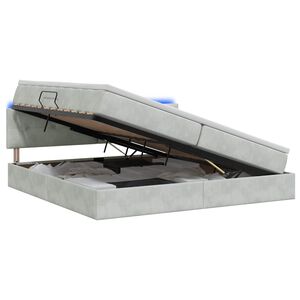 vidaXL Cama de Armazenamento LED com Colch&atilde;o Cinzento-claro
