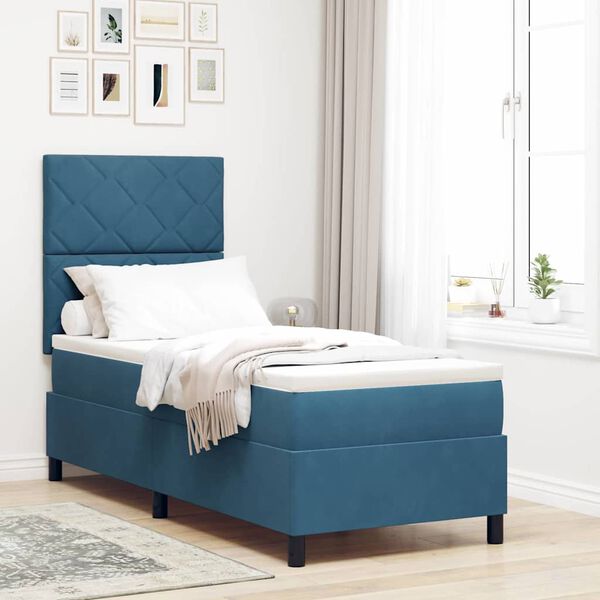 vidaXL Cama Box com colch&atilde;o Azul Escuro 80 x 200 cm tecido