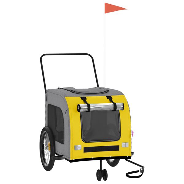 vidaXL Reboque bicicleta p/ animais tecido oxford/ferro amarelo/cinza