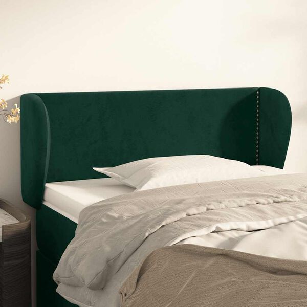 vidaXL Cabeceira de cama c/ abas veludo 83x23x78/88cm verde-escuro