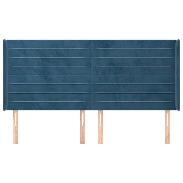 vidaXL Cabeceira cama c/ abas veludo 183x16x118/128 cm azul-escuro