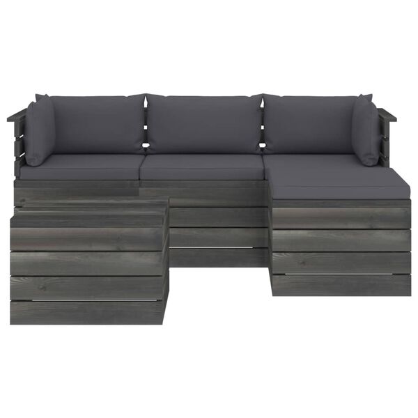vidaXL 5 pcs conjunto lounge de paletes + almofad&otilde;es madeira de pinho