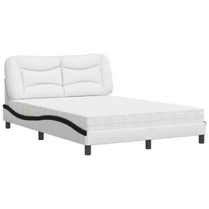 vidaXL Cama com colch&atilde;o Hvar 140x190 cm couro artificial preto e branco