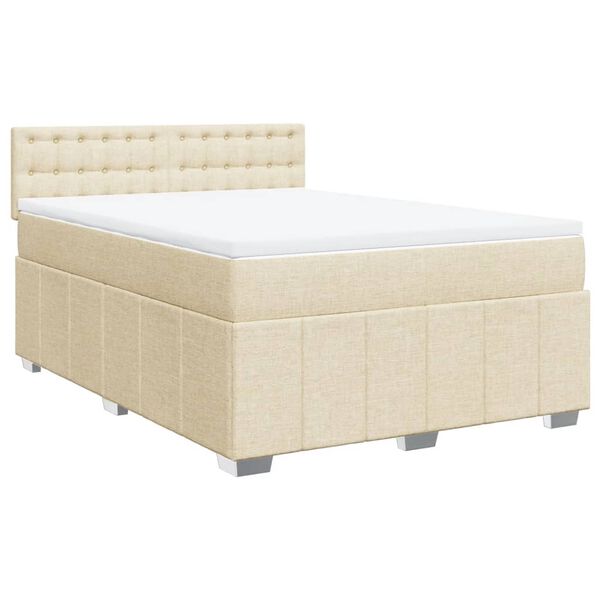 vidaXL Cama com molas/colch&atilde;o 140x200 cm tecido cor creme