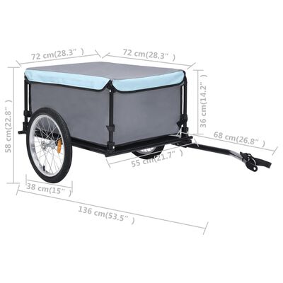 vidaXL Reboque de carga para bicicleta 65 kg preto e azul