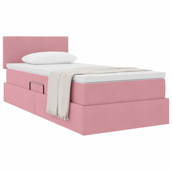 vidaXL Cama com Armazenamento com colch&atilde;o Rosa 90 x 190 cm Veludo