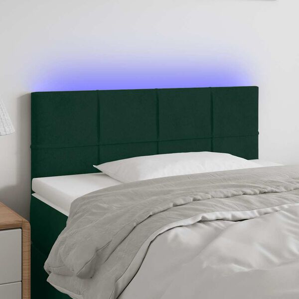 vidaXL Cabeceira de cama c/ luzes LED veludo 80x5x78/88cm verde-escuro