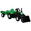 vidaXL Trator de pedais infantil com reboque/carregadora verde/preto