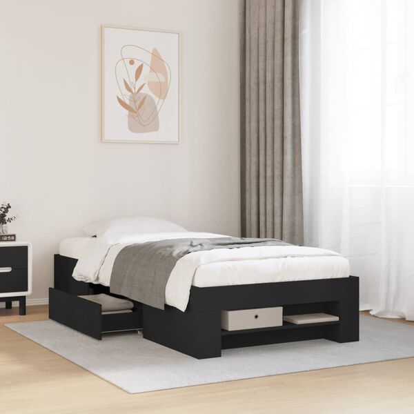 vidaXL Estrutura de cama 100x200 cm derivados de madeira preto