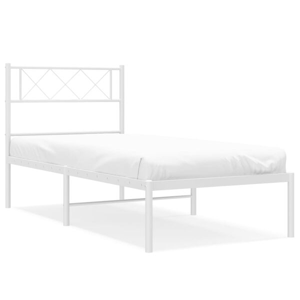 vidaXL Estrutura de cama em metal com cabeceira 107x203 cm branco