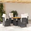 vidaXL 5 pcs conjunto de jantar p/ jardim c/ almofad&otilde;es vime PE preto