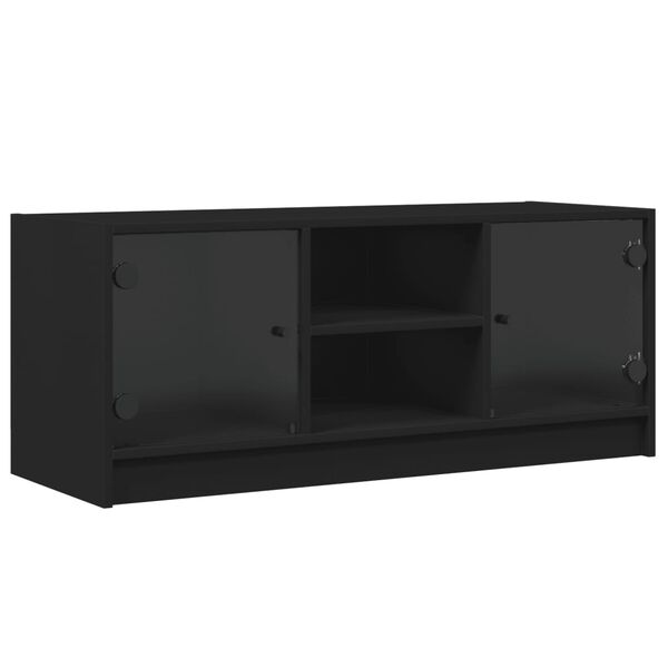 vidaXL M&oacute;vel de TV c/ portas de vidro 102x37x42 cm preto