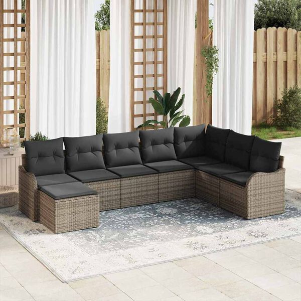 vidaXL Conjunto de Sof&aacute; de Jardim 8 pcs Cinzeto Rattan Sint&eacute;tico