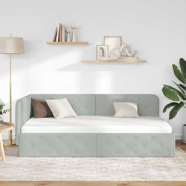 vidaXL Estrutura de Cama de Canto Cinzento-claro 90 x 190 cm Veludo