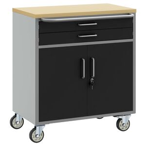vidaXL Bancada de Trabalho com Rodas Preto e Cinza 75 x 45 x 85 cm