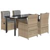 vidaXL 5 pcs conjunto de jantar p/ jardim com almofad&otilde;es vime PE bege